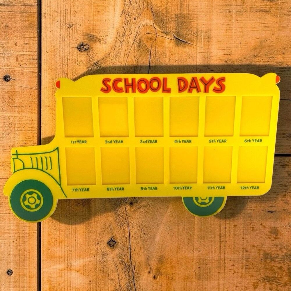 Vintage 80's Yellow Plastic School Bus K-12 Picture Frame JSNY Made In Hong Kong